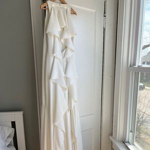 Nicole Miller white floor length formal cocktail wedding dress